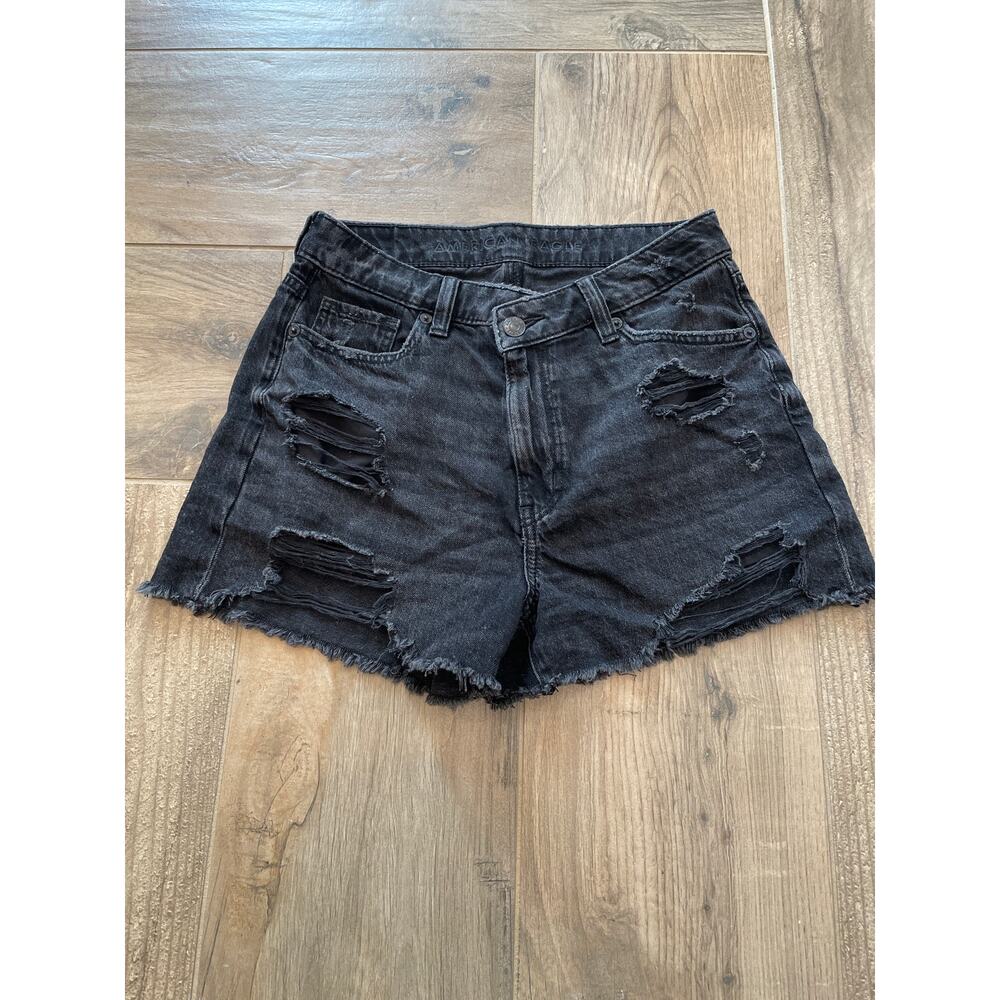 American Eagle Denim Shorts Womens Size 0 Black Distressed Cutoff 5 pocket